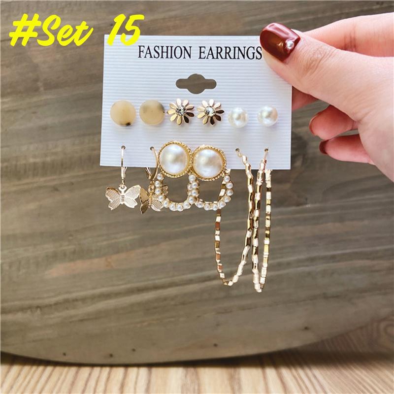 17KM Fashion Pearl Hoop Earrings Set for Women Geometirc Gold Metal Circle Hoop Earrings Brincos 2021 Trend Jewelry Gift