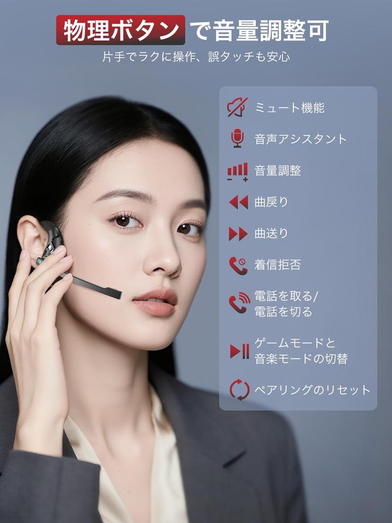 Earaku Bluetooth Headset 2025 Calls Bluetooth Headset Wireless Microphone Earphones ENC Noise Cancelling Japanese Voice Guide Open Ear Does Not Block