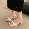 Fashion 2025 New Designer High Heels Women Slippers Elegant Square Toe Slippers Summer Shoes Zapatos De Mujer Women's Leather Flip Flops