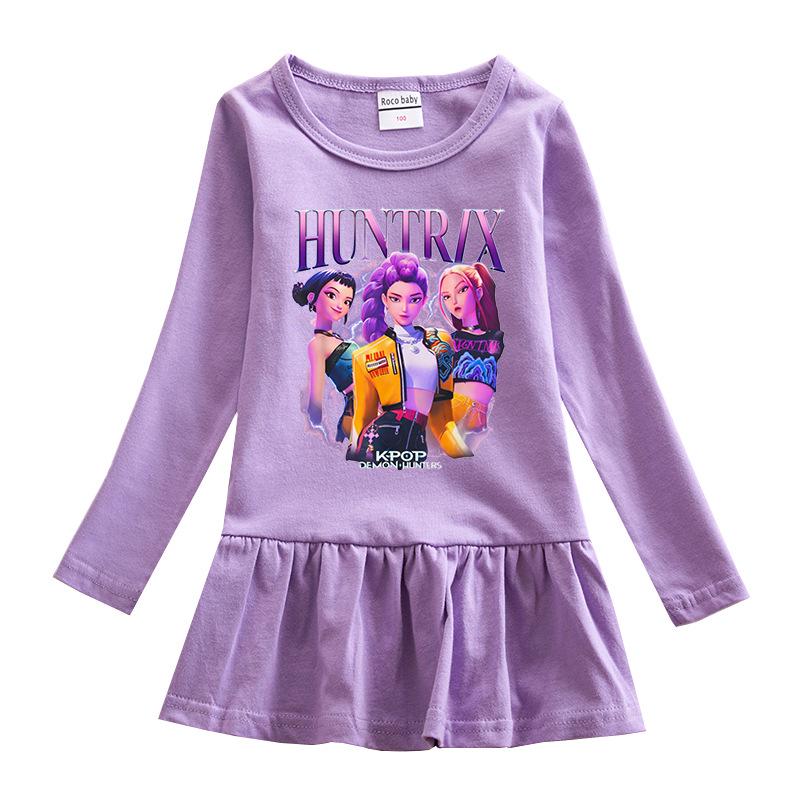 Vestido de Grupo de Chicas K-pop de Dibujos Animados: Falda Elegante de Princesa para Niñas, Manga Larga, Volante, Malla