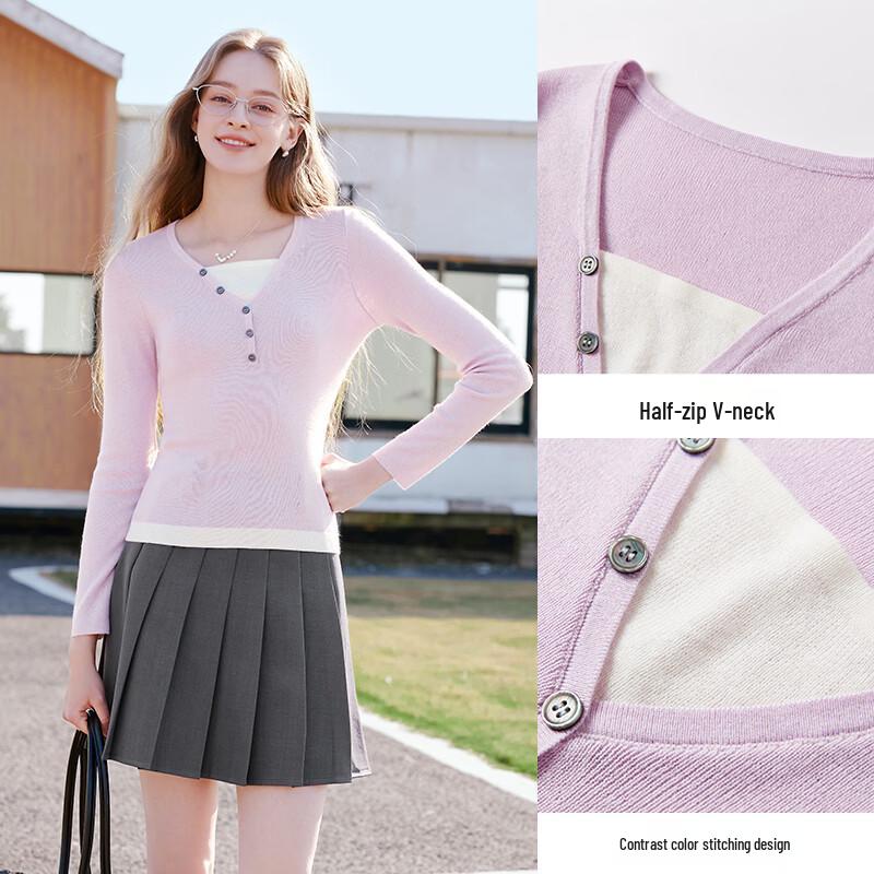 Xiangying Women's Wool-Silk Blend V-Neck Pullover Sweater