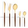 Gold Imitation Wood Handle Cutlery Set Western Stainless Steel Tableware Set 20PcsPcs Kitchen Knife Fork Spoon Dinnerware Set