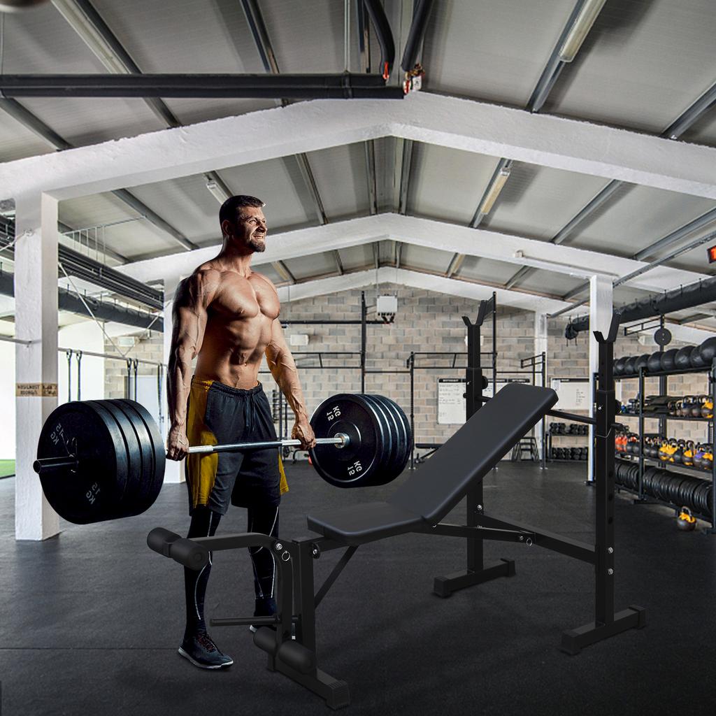 Olympische Hantelbank, Bankdrückset mit Kniebeugeständer und Bank für Heim-Fitnessstudio Ganzkörper-Workout
