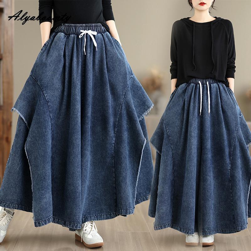 Jeans de Pierna Ancha para Mujer Talla Grande Primavera Verano Cintura Alta Cordón Holgados Culottes de Mezclilla Pa… Más