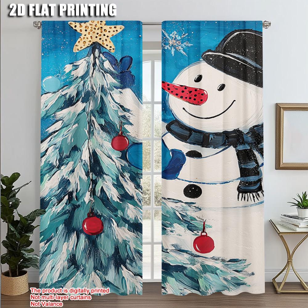 2pcs,2D plane printing Popular Curtain Panels Merry Christmas Christmas Tree Snowflake Versatile Durable Polyester (without rod) 60×150cm