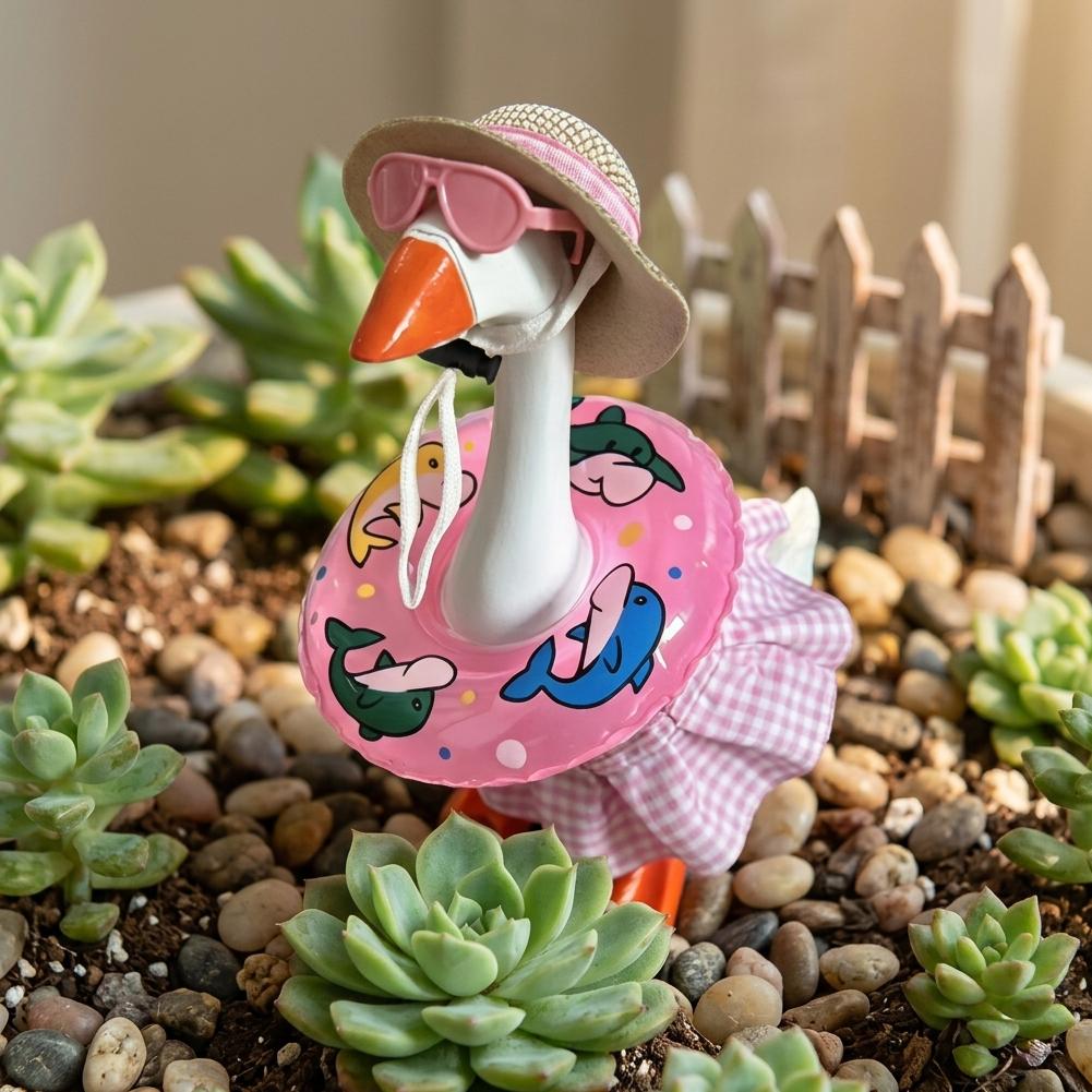 7 Inch Hawaiian Porch Goose Outfits with Straw Hat Sunglasses & Swim Ring Mini Desktop Goose Clothes Hawaiian Desk Goose Outfits