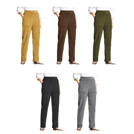 Women Pants Elastic Mid-rise Casual Wide Leg Trousers with Pockets Solid Color Loose Fit Lounge Pants Daily Wear