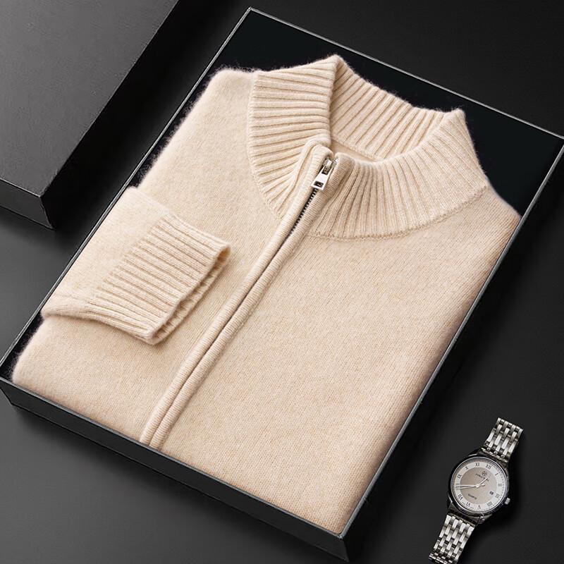 Fanzhen Men's 100% Wool Thick Knit Cardigan