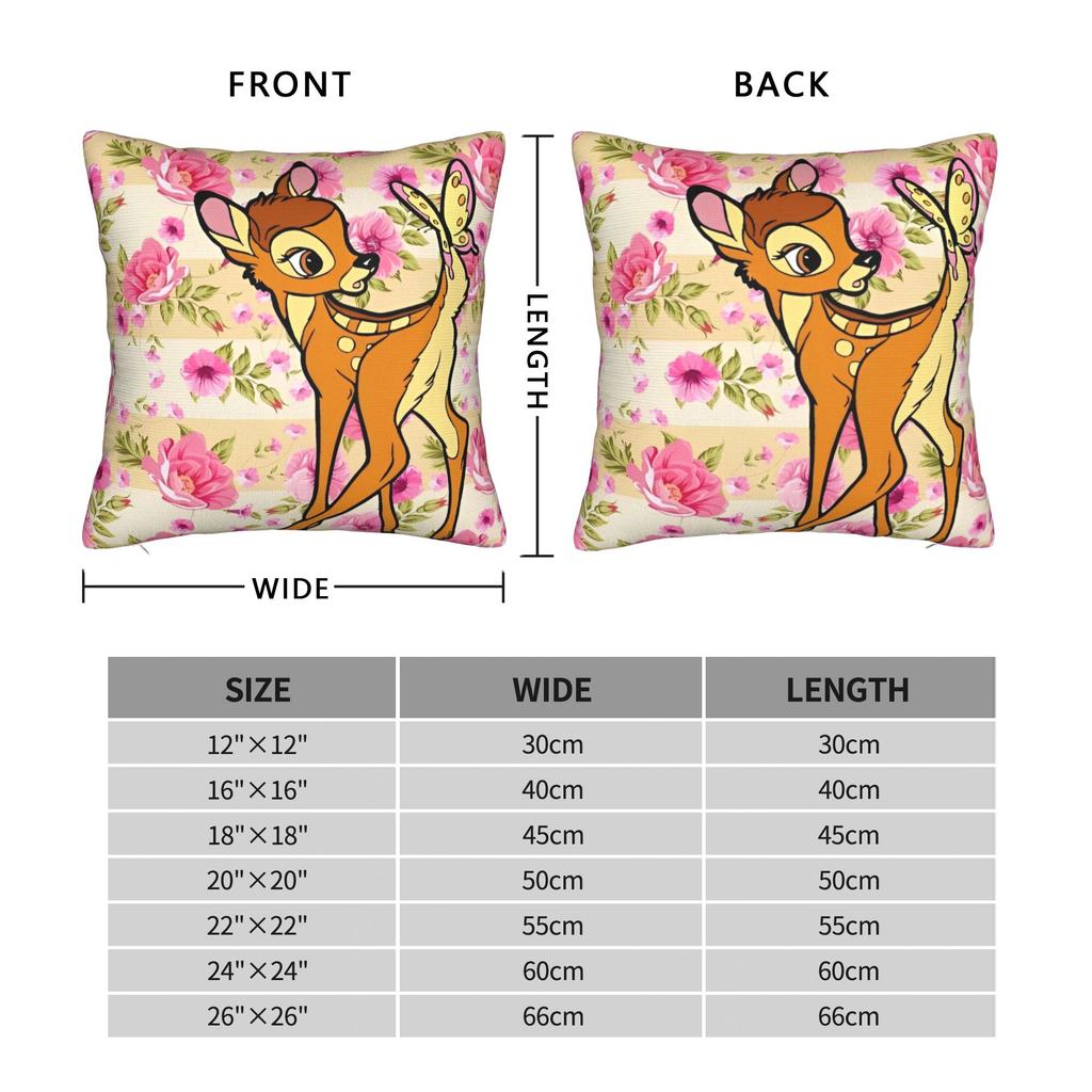 Bambi Floral Square Pillow Cases  Cushion Covers Fashion Polyester Decor Pillowcase for Car 40x40cm