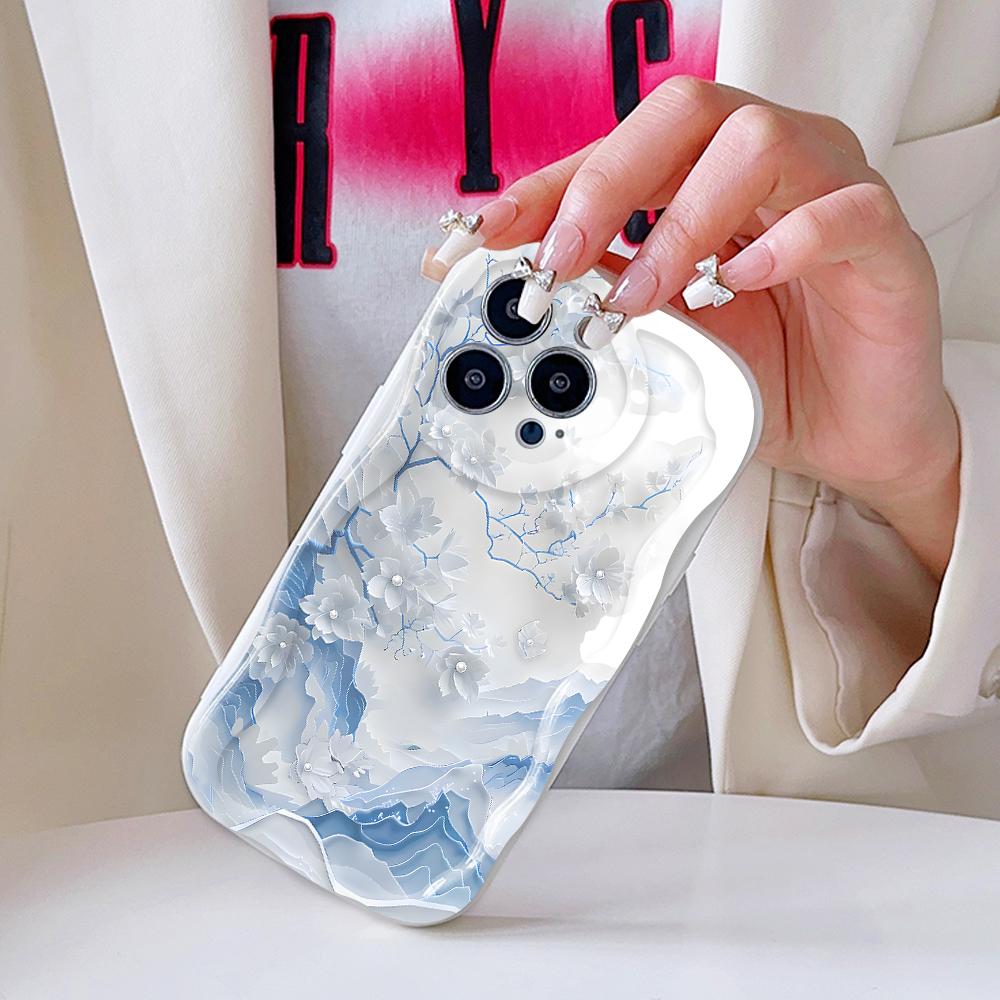 Kreslený vzor krémová textura pouzdro vlnitý okraj měkký silikonový kryt pouzdro na telefon pro iPhone Samsung Huawei Honor Xiaomi Redmi Infinix Tecno