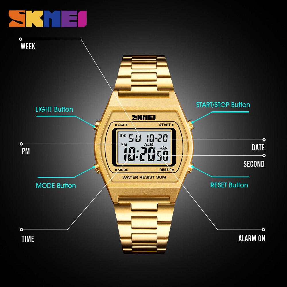SKMEI Mode Sport Stopwatch Digitale Polshorloge Voor Mannen Vrouwen Roestvrijstalen Band Casual Datum Horloges Reloj Hombre Alarm