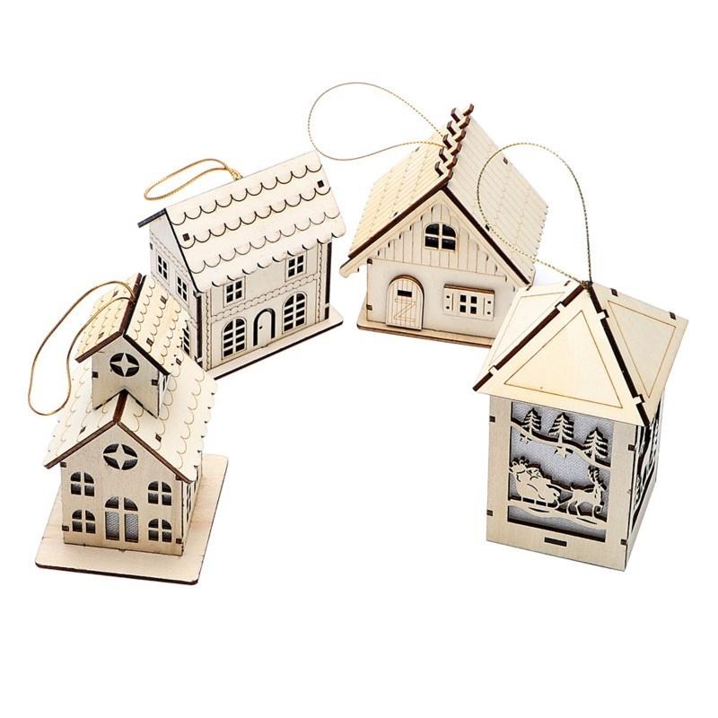 Μικρό Ξύλινο Σπιτάκι Επιτραπέζιο Φωτιστικό Χριστουγεννιάτικο Δέντρο Κρεμαστά Στολίδια Διακόσμηση Εορταστικού Πάρτι Χριστουγεννιάτικα Κρεμαστά Στολίδια Φως LED