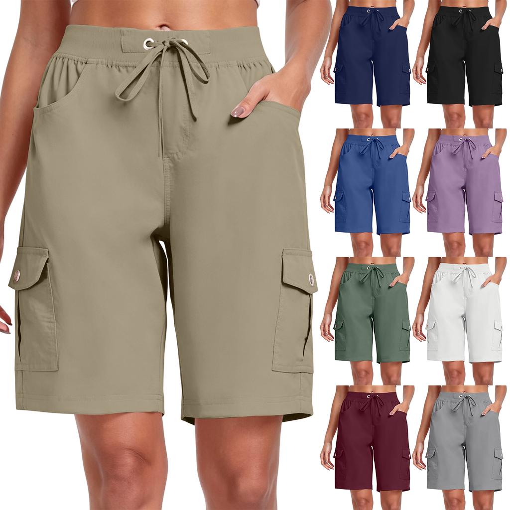 Women’s Lightweight Utility Shorts Multi Pocket Quick Dry Outdoor Sports Cargo Shorts with Adjustable Drawstring Waist