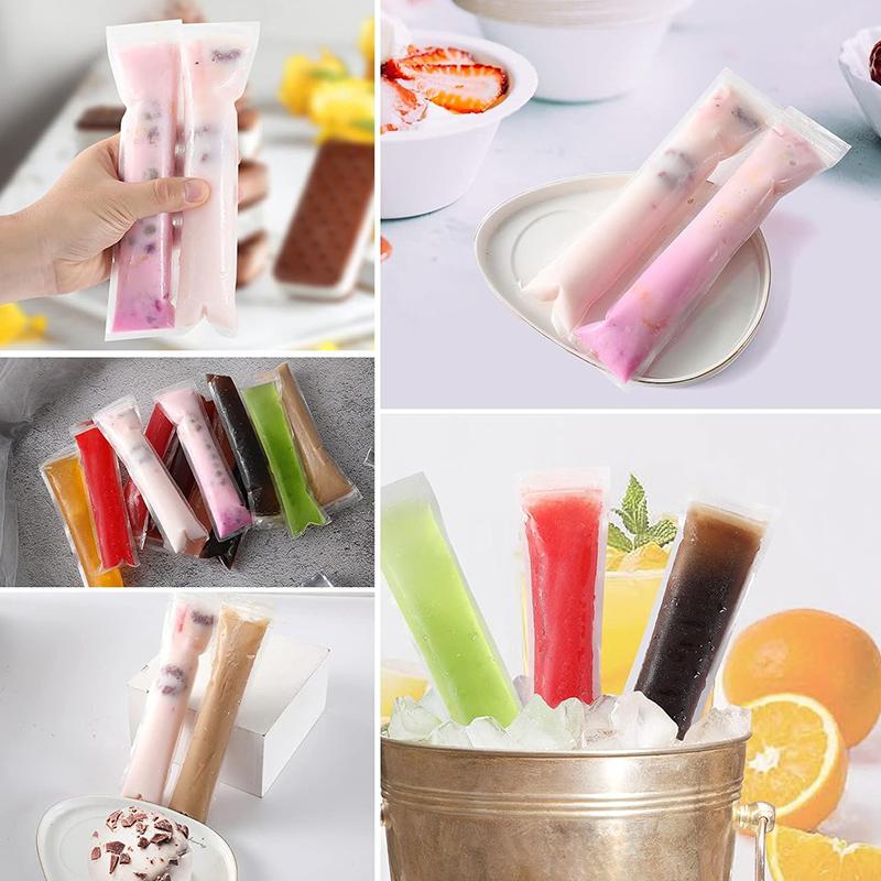 50 Stück Einweg Eis am Stiel Formbeutel Gefrierschläuche mit Zip-Verschluss Joghurtstiele Saft Frucht Smoothies Pops Eiswerkzeuge