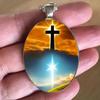 Fashionable Yin Yang Cross Pattern Oval Alloy Pendant Necklace