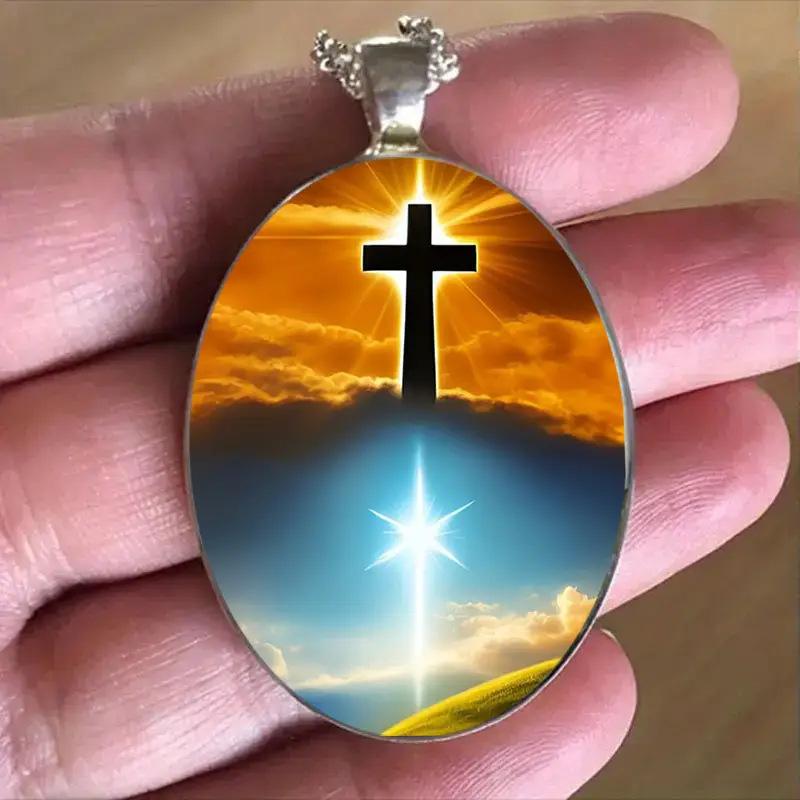 Fashionable Yin Yang Cross Pattern Oval Alloy Pendant Necklace
