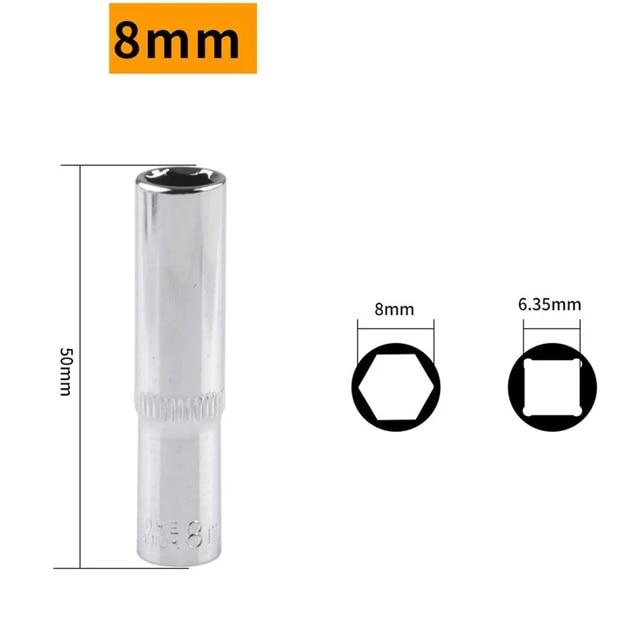 1pc 1/4 Hex Socket Adapter Chromium-vanadium Steel Deep Socket Wrench Head Sleeve For Ratchet Wrench Auto Repair Hand Tool