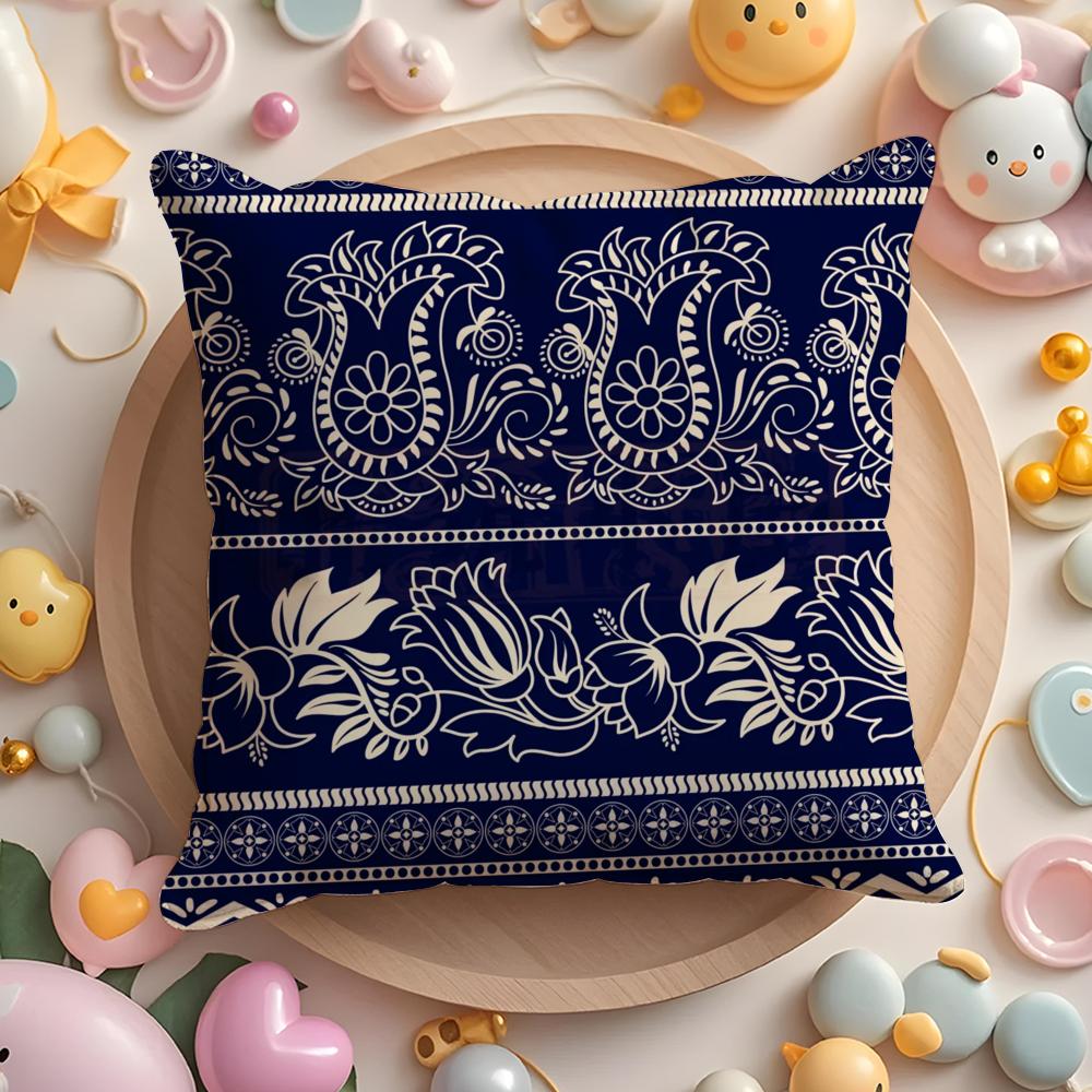 

Ethnic style blue floral Pillow Case Soft Plush Fabric DoubleSided Printed Cushion Cover Warm Winter Sofa Pillow Case 30x30cm