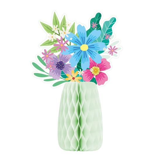 Wildflower Honeycomb Table Centerpiece 3D Floral Paper Vase with Bouquet Print Card for Spring Wedding Birthday Party Supplies