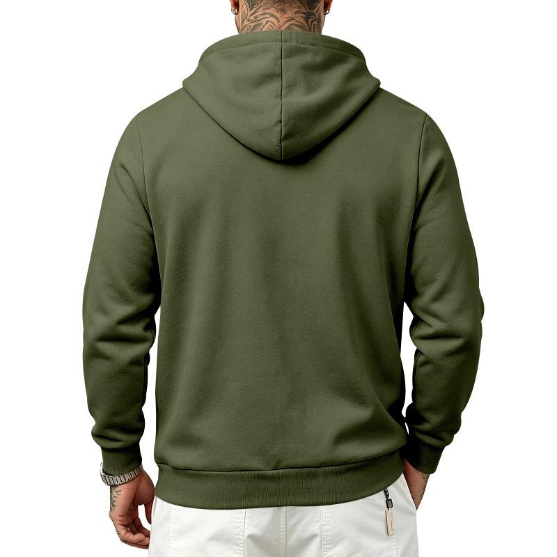 Men’s Heavyweight Fleece-Lined Outdoor Sports Loose-Fit Workwear Plain-Coloured Hooded Sweatshirt for Autumn/Winter