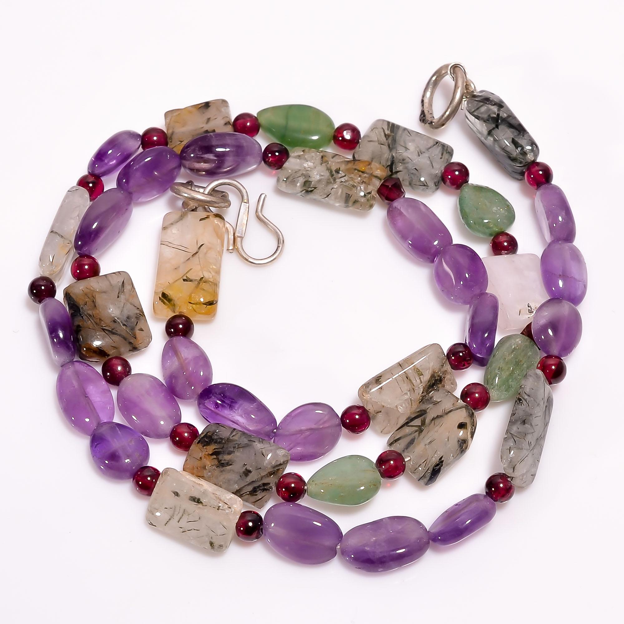 

Натуральный зеленый рутиловый кварц аметист гранат гладкие бусины ожерелье 4-13 мм 18 UB-8544