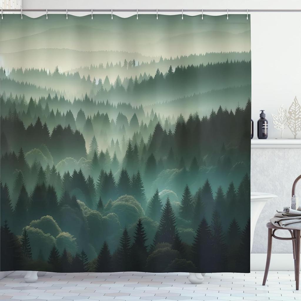 Shower Curtain Forest Mountain View Nature Print Bathroom Decor Waterproof Fabric Boho Minimalist Home Accessories Kitchen