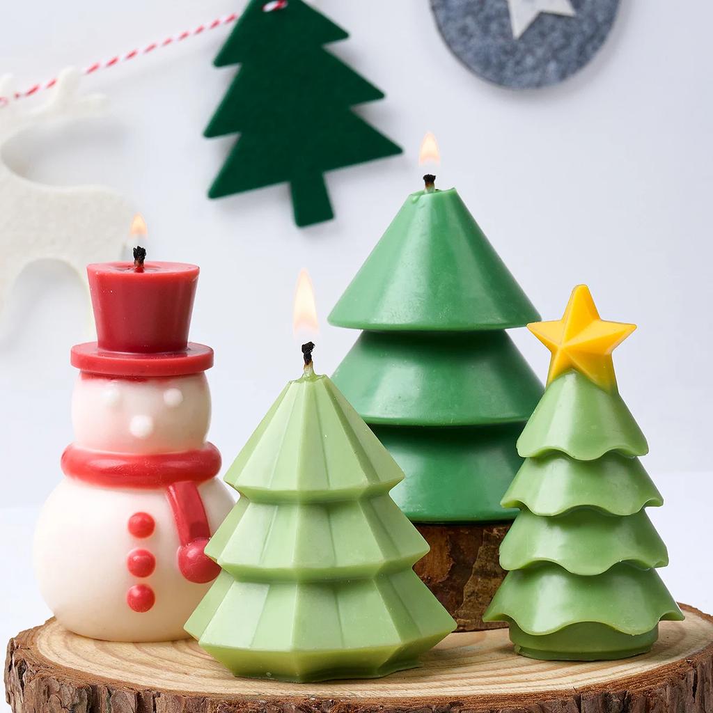 Christmas Tree Silicone Candle Mold Xmas Ornament Snowman Craft Molds DIY Soap Resin Plaster Making Home Holiday Decor Art Gifts