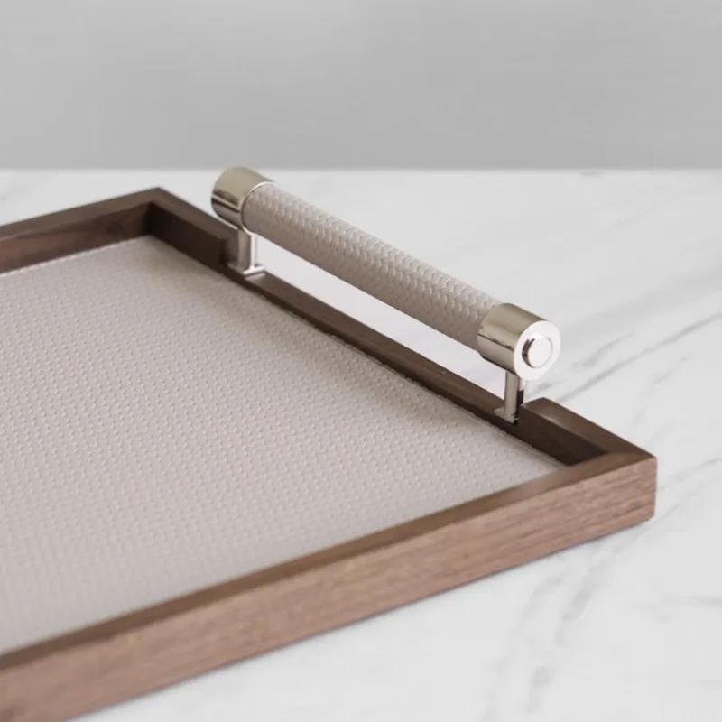 Organizer Drewniane Tace do Przechowywania Wyjmowane Luksusowe Prostokątne Tace Stołowe na Kosmetyki Taca Skórzana na Jedzenie Taca na Przyprawy Kuchenna Dekoracyjna