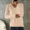 Women's Fashion Loose Knit Sweater Bottom Shirt V-Neck Pullover Long Sleeve Solid Color Top