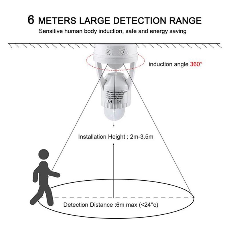 360 Degrees Human Induction Motion Sensor Lamp Socket Base Ac85-265V Delay Time Switch E27 Base Holder Socket Adapter
