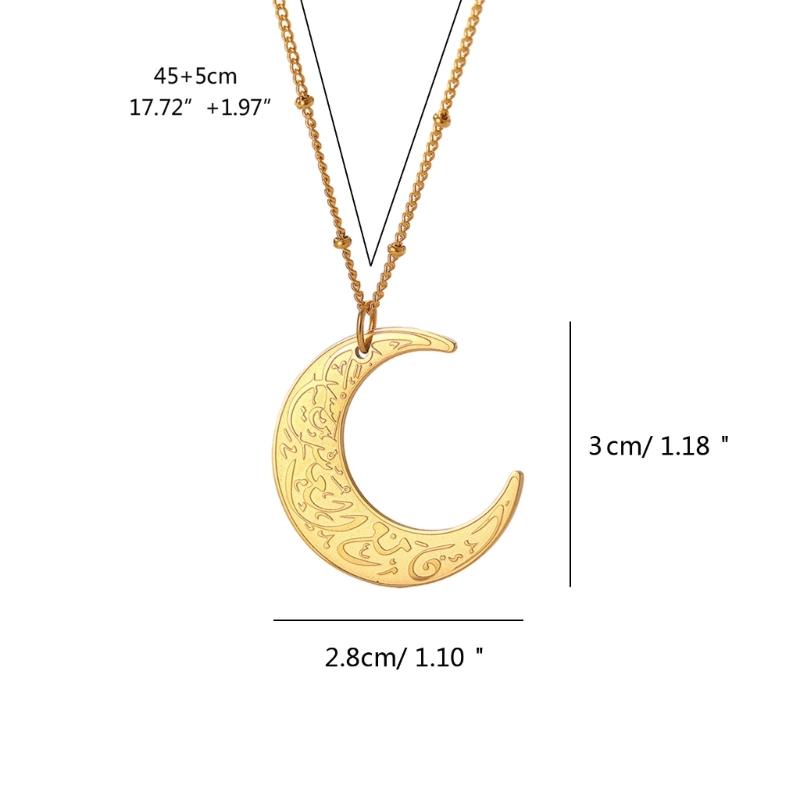 Ayatul Kursi Crescent Necklace Arabic Gold Silver Color Religion Jewelry Prayer Moon Pendant Necklaces Neck Jewelry