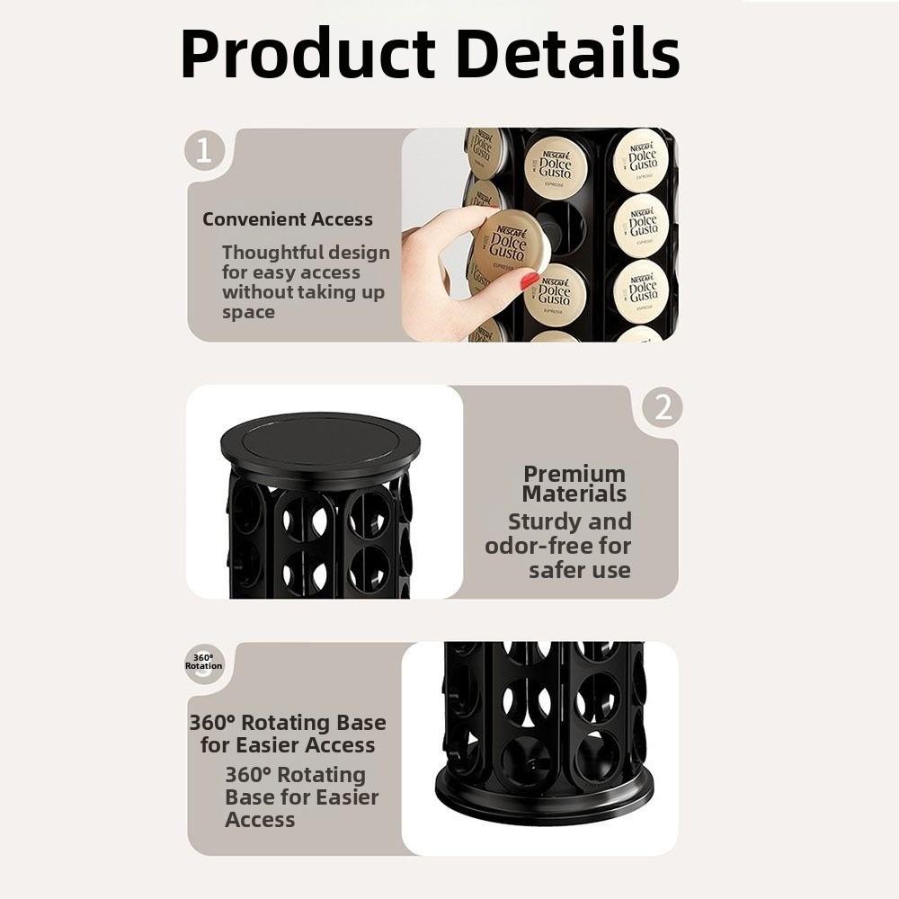 Large Capacity Coffee Capsule Holder 360 Degree Rotating Coffee Organizer  Kitchen Decor