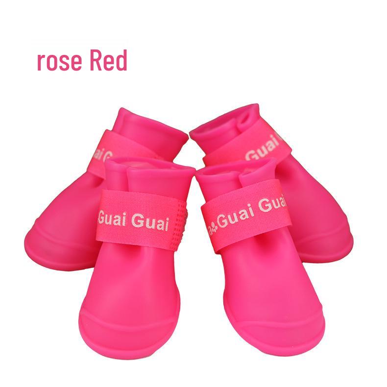 Candy Color Waterproof Vinyl Dog Boots - Anti-Slip, Pet Rain Shoes, 4-Piece Set, Multi-Color Options.