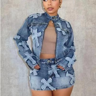 Conjunto de Saia e Jaqueta Jeans de Designer da Moda para Mulheres Outono Conjunto de Duas Peças Elegante e Estiloso