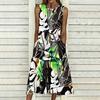 Oversized Women Sleeveless Round Neck Dress Stylish Multicolor Floral Branch Flowy Mid Calf Dress