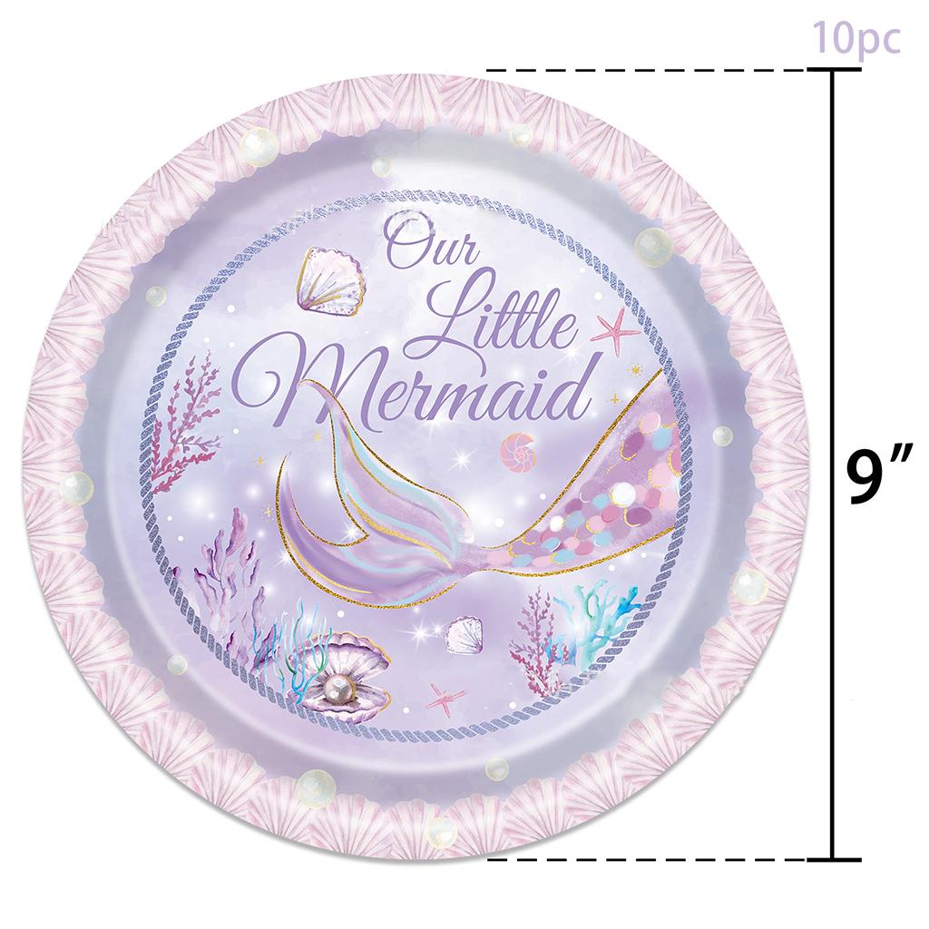 Purple Mermaid Disposable Tableware Set Our Little Mermaid Plates Cups Napkins Kids Girls Happy Mermaid Birthday Party Supplies