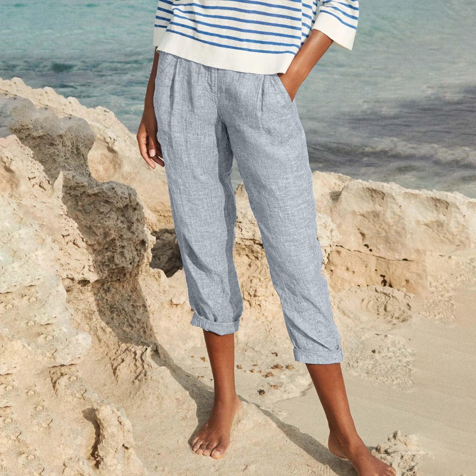 

Женские летние повседневные свободные брюки 7 с карманами L серый