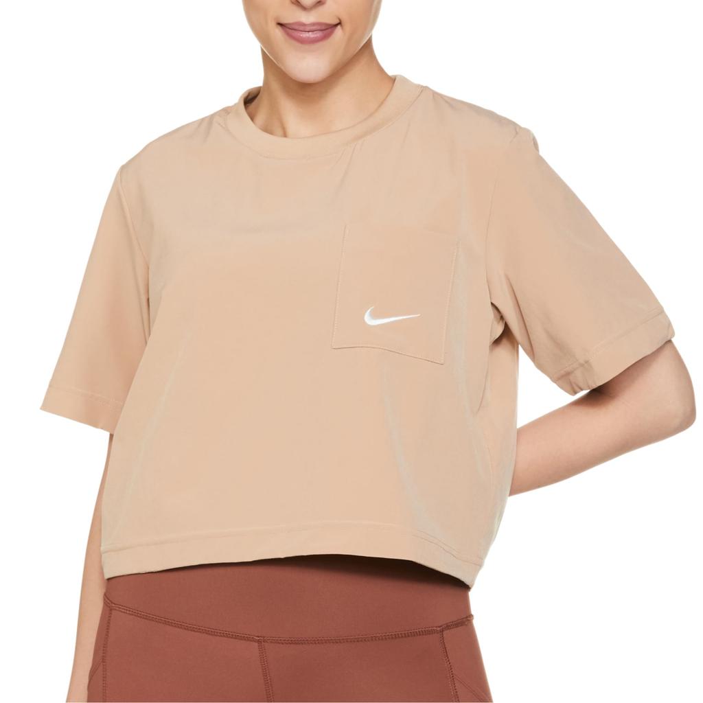Nike T Shirts Women's Linen Yellow Crew Neck Moderate Straight Fit DQ6183-200
