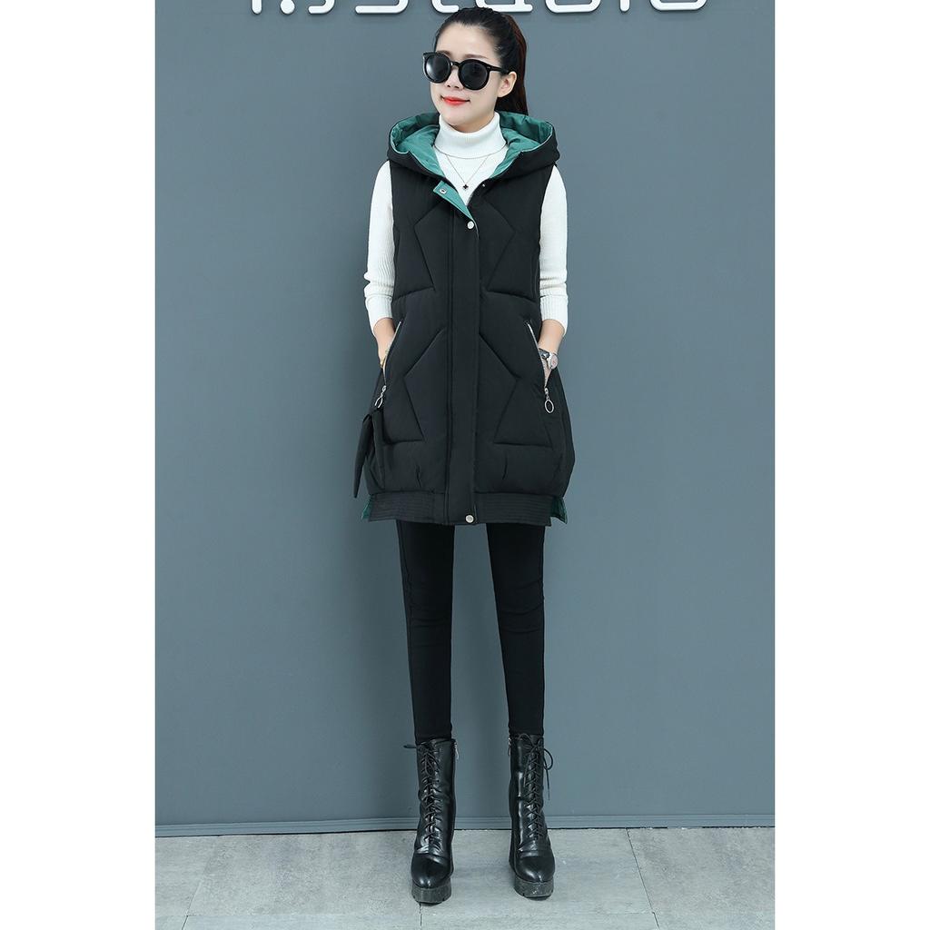 New Women's Mid-Long Padded Vest Jacket, Winter Warm Down Cotton Waistcoat Outerwear For Women