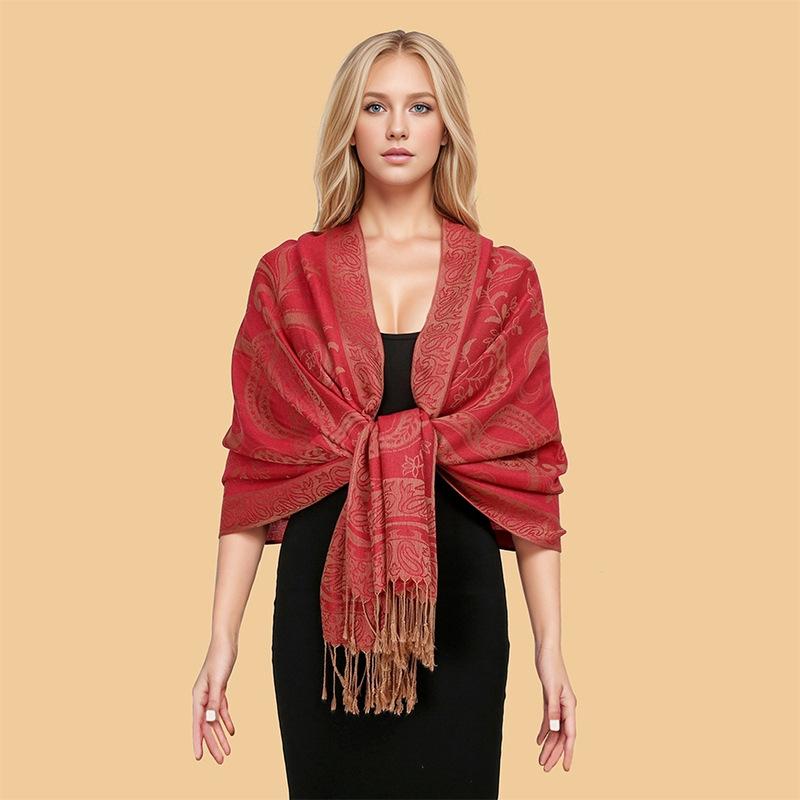 Autumn And Winter Imitation Cashmere Shawl Women'S Ethnic Style Warm Scarf Jacquard Tassel Women'S Shawl