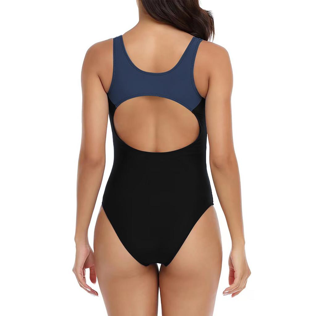 One Piece Swimsuit for Women Sleeveless Conservative Slimming Tummy Control Color Block Panel Swimwear