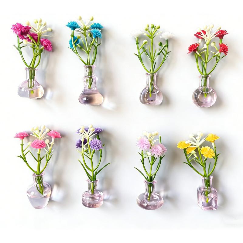 Süßes Rosa Blumen-Gürtel & Mini-Magnet-Vasen-Kühlschrank-Deko-Set