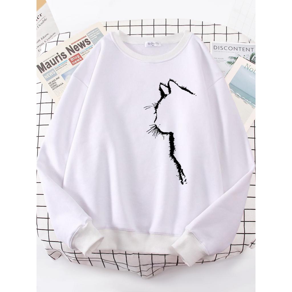 Simple Strokes Of Cat Pet Print Hoody Womens Shoulder Drop All-match Hoodies Simple S-4XL Hoodie Street Quality Clothing Female
