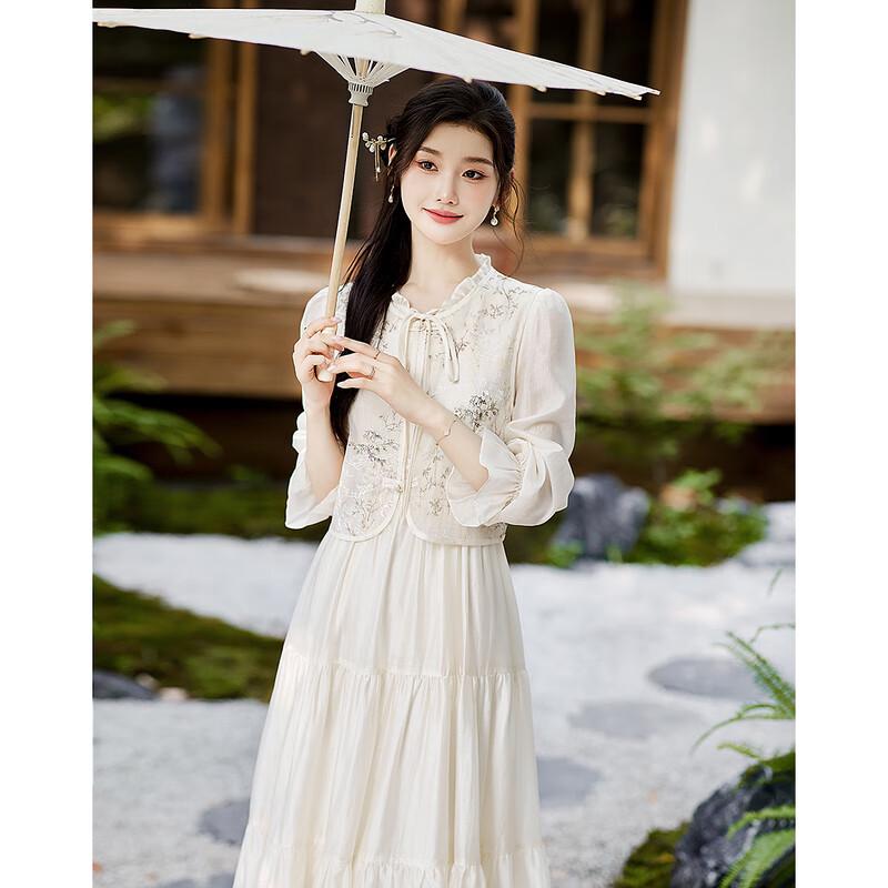 Elegantes Damen-Weste und Midi-Kleid Zweiteiler-Set