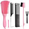 Detangler Brush with Edge Brush, Rat Tail Combs Set for Natural, Curly, Wet/Dry, Black Hair, Flex Detangling Brush Set for Hair Style and Cuting