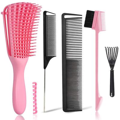 Detangler Brush with Edge Brush, Rat Tail Combs Set for Natural, Curly, Wet/Dry, Black Hair, Flex Detangling Brush Set for Hair Style and Cuting