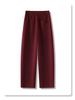 Ankola Women's Red Fleece-Lined Straight-Leg Banana Pants - Autumn/Winter 2024 Casual Style