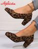 Fashion Aphixta Blue Leapard Red Round Toe 6cm High Chunky High Heels Flock Pumps Women Hot Sale Party Disco Dance Big Size 35-42