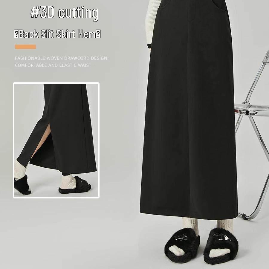 Women's High-Waist Woolen Slit Midi Skirt - Autumn Slim Fit