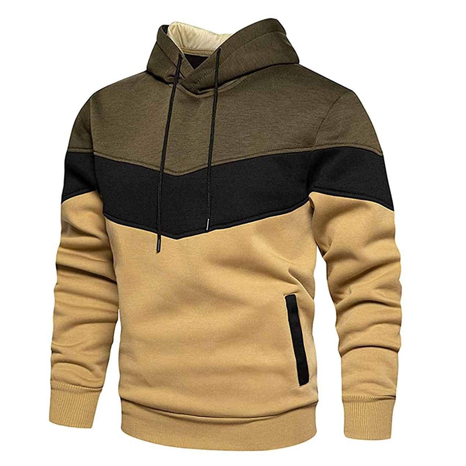 2026 New Men s Splicing Hoodie Outdoor Casual Sportswear Street Fashion Men s Wool Warm Hoodie Autumn/Winter Black S